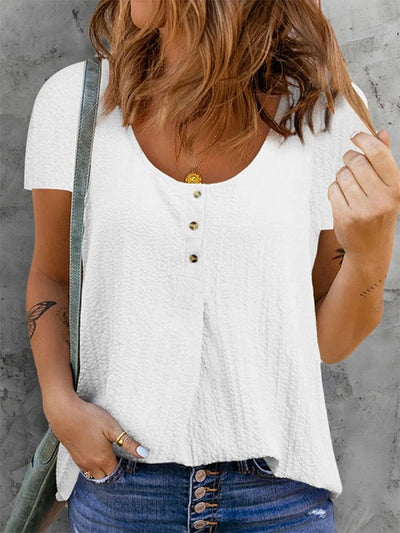 NTG Fad White / S Women's Casual Pure Color Button-Embellished Cotton Shirt