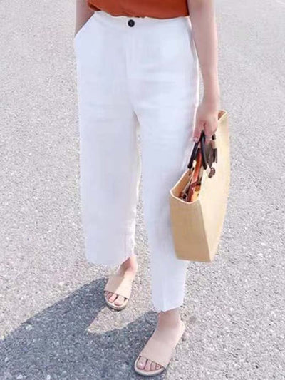 NTG Fad White / S women's cotton linen casual ninth pants