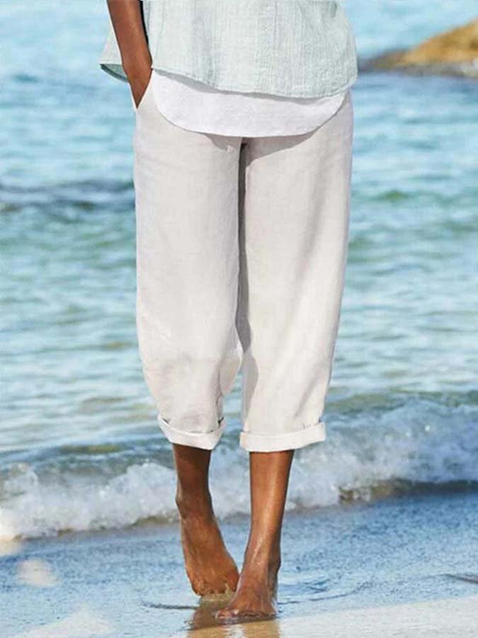 NTG Fad White / S Women's Cotton Linen Comfortable Casual Pants
