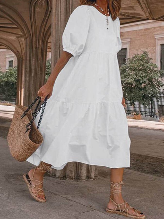 NTG Fad White / S Women's Fashion Simple Casual Cotton Linen Bohemian Beach Dress Midi Skirt