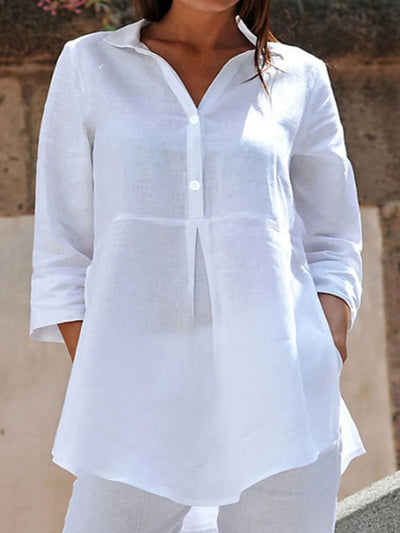 NTG Fad White / S Women's Pleated-Paneled 3/4 Sleeve Casual Shirt