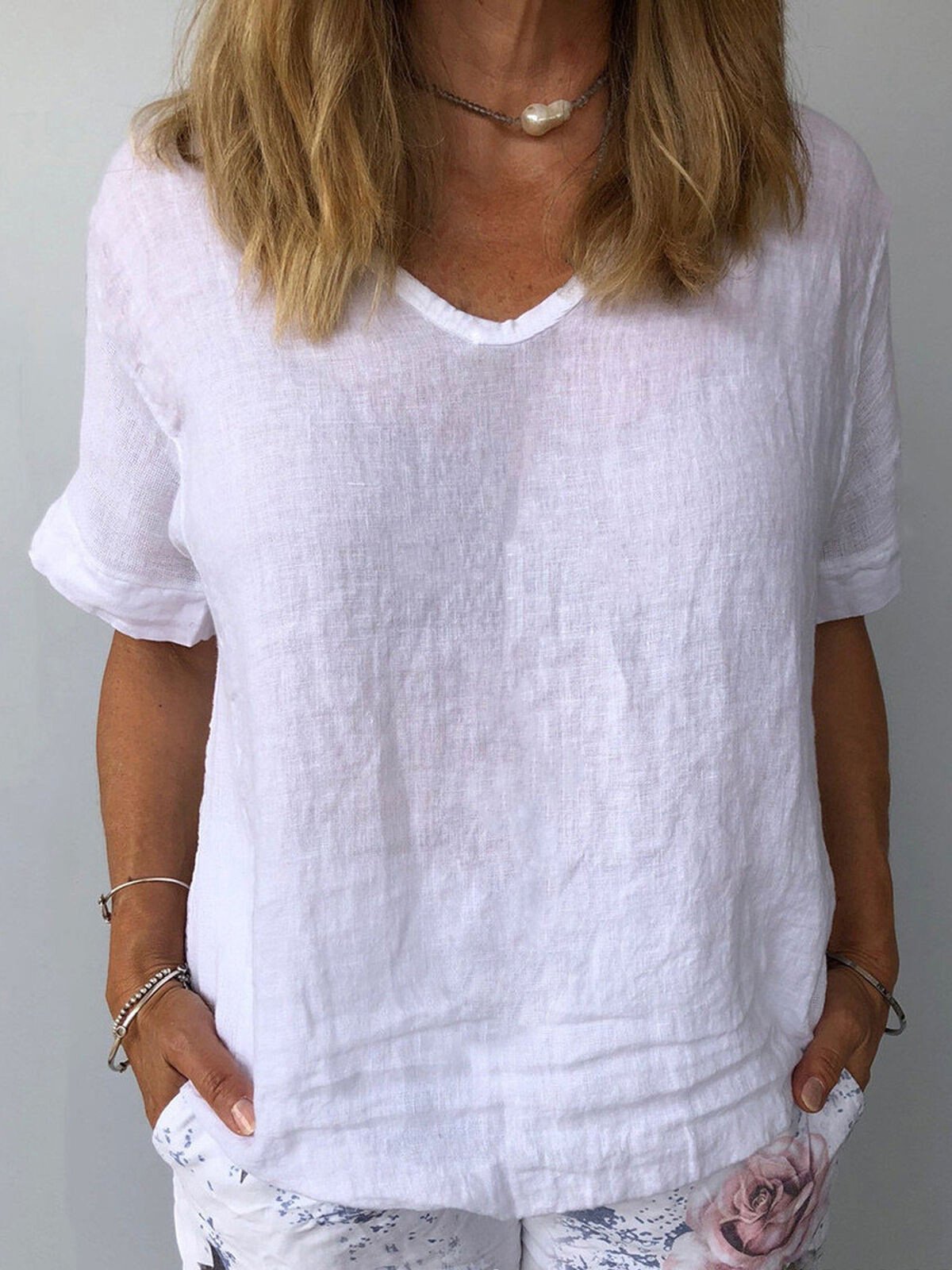 NTG Fad White / S Women's Pure Color Casual Cotton Shirt