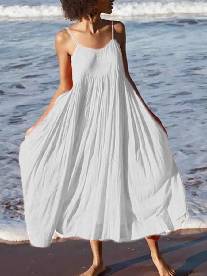 NTG Fad White / S Women's Pure Color Sling Dress
