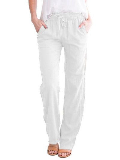 NTG Fad White / S Women's Solid Color Cotton Linen Loose Casual Trousers