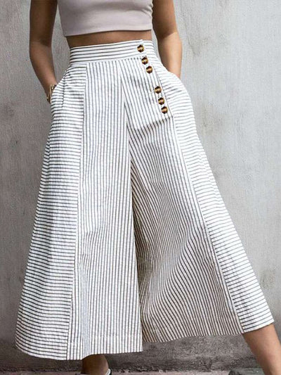 NTG Fad White / S Women's Striped Print Button Culottes