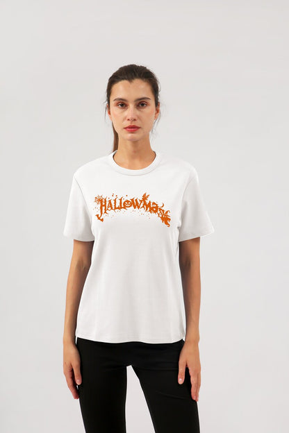 NTG Fad White- short sleeve / S US letter Western Halloween Sweatshirt for Women