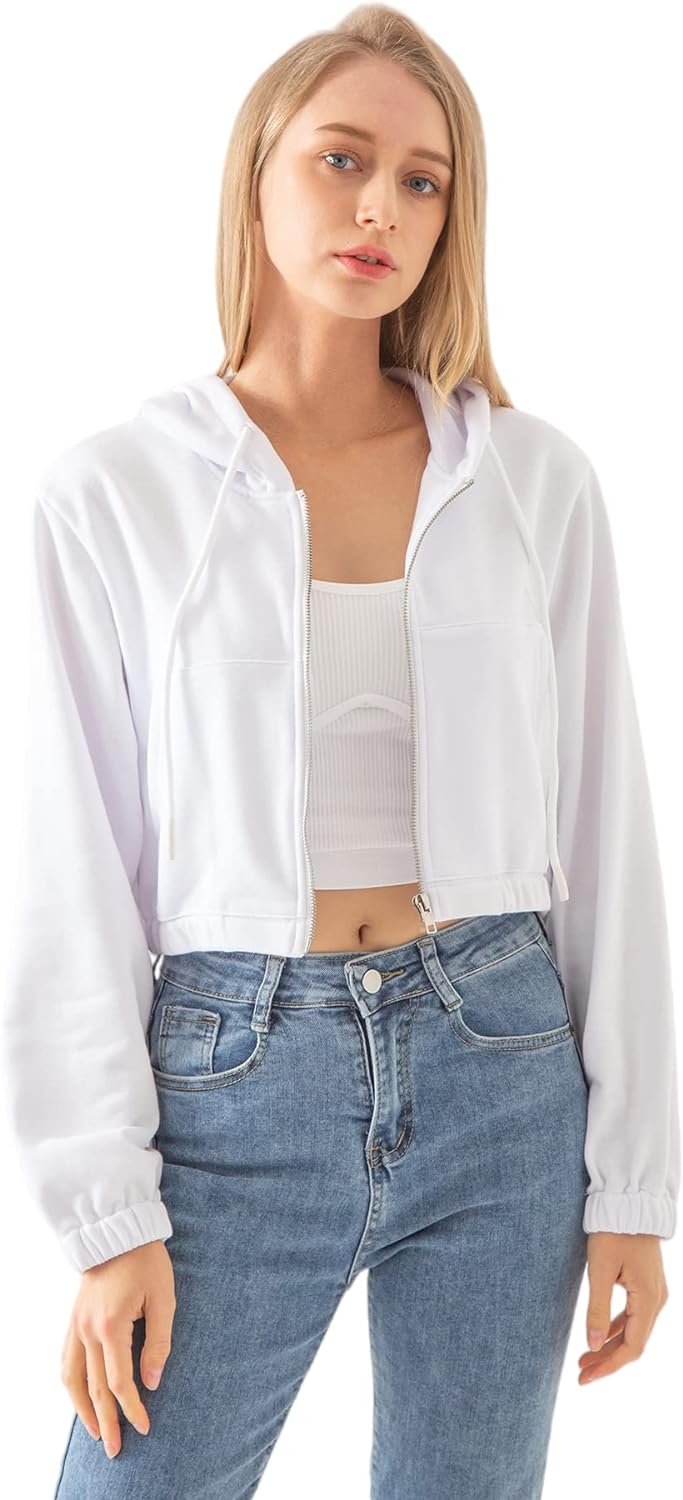 NTG Fad White / Small Women's Cropped Zip up Hoodie with Pockets Sweatshirt