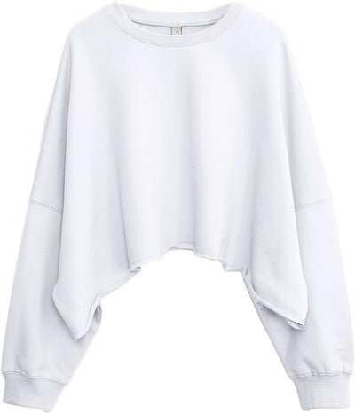 NTG Fad White / X-Large Cropped Hoodie Pullover Crewneck Crop Tops Oversize Fit