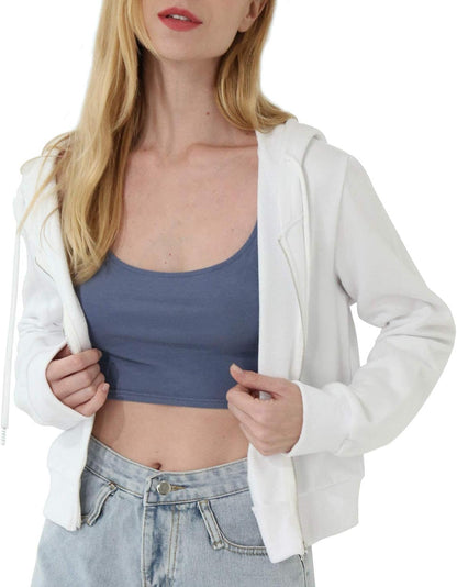 NTG Fad White / XX-Large Women's Cropped Zip up Hoodie with Drawstring Hooded