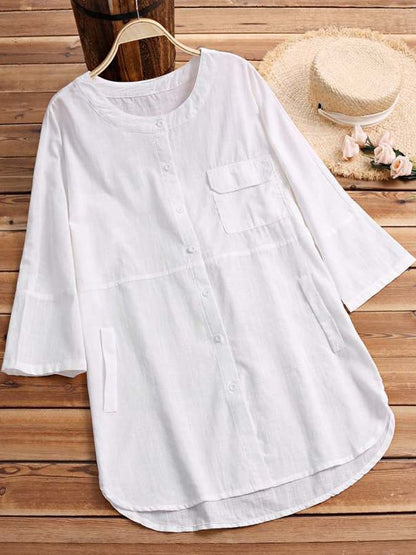 NTG Fad Women's Casual Pure Color Literary Cotton And Linen Shirt