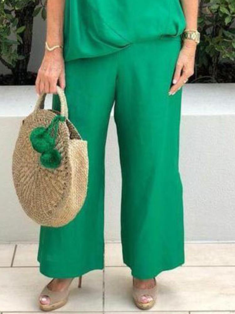 NTG Fad Women's Chic Green Tank Top And Casual Pants Suit