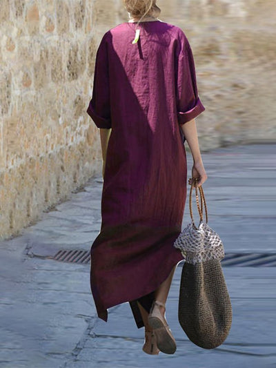 NTG Fad Women's Cotton Linen Casual Slit Pocket Dress
