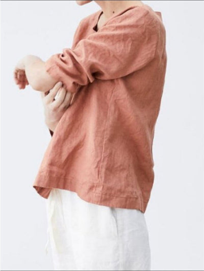 NTG Fad Women's Cotton Linen Comfortable Casual Simple Loose Pullover Shirt