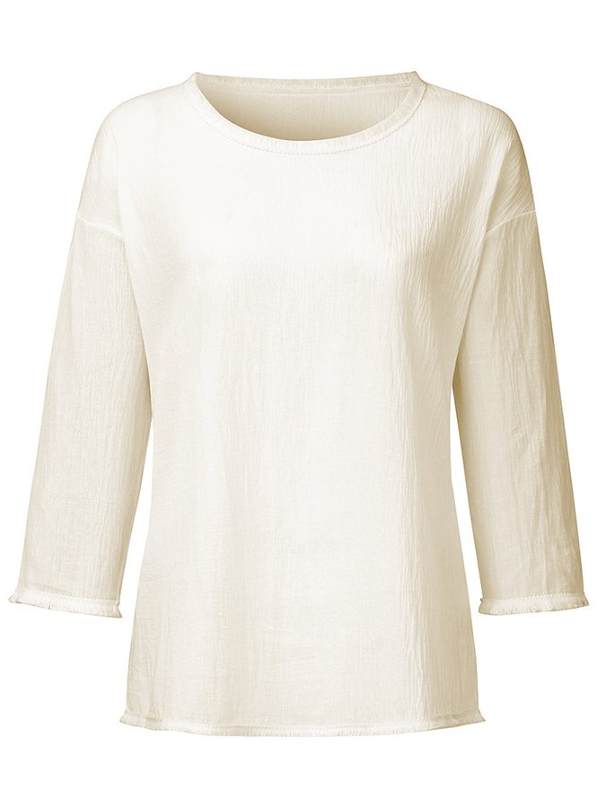 NTG Fad Women's Cotton Linen Solid Color Casual Loose Crew Neck T-Shirt