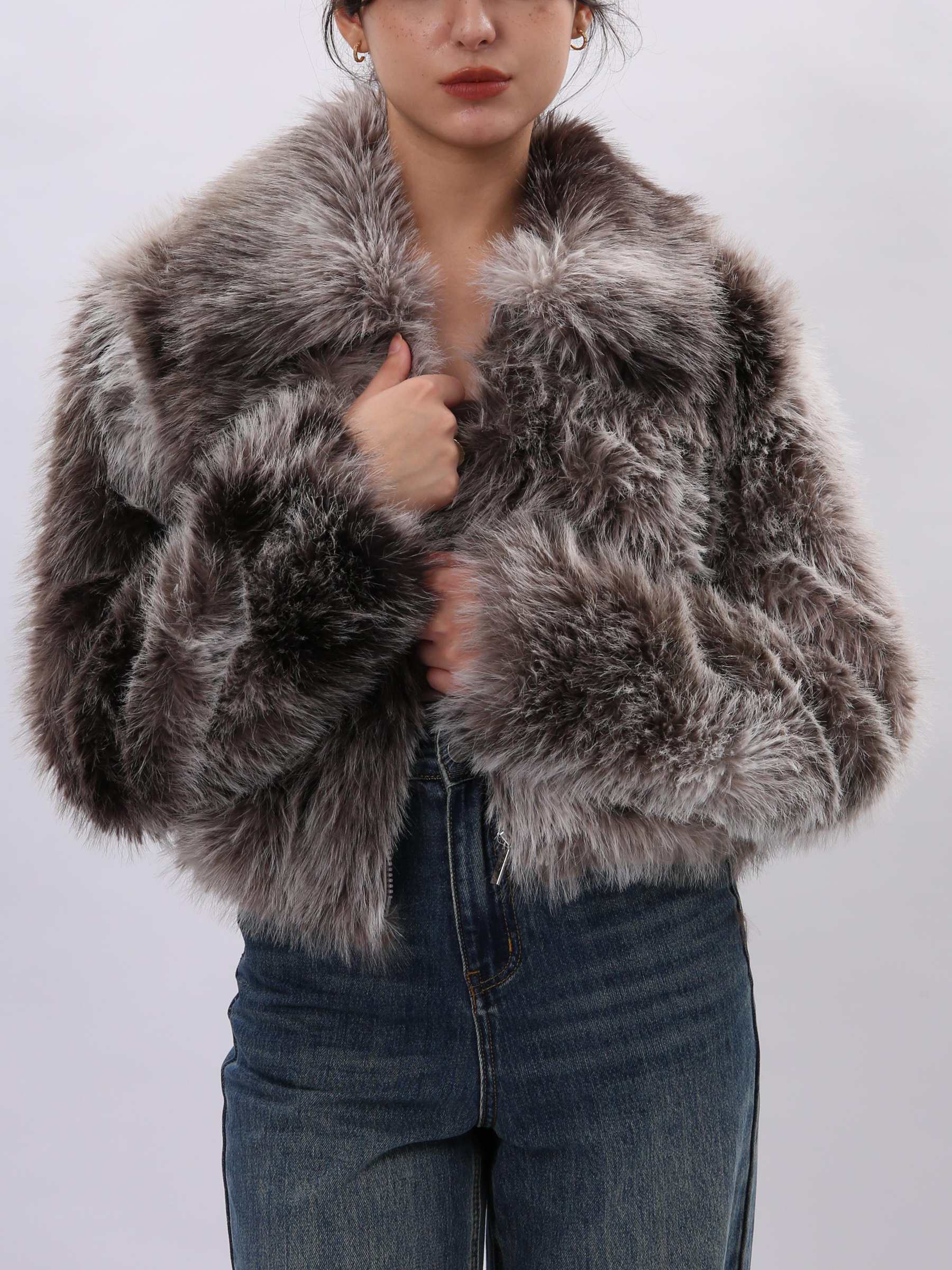 NTG Fad Women's Faux Fur Zip-Up Cropped Jacket