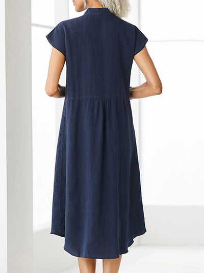 NTG Fad Women's Solid Color Elegant Single-Breasted Cotton Linen Dress