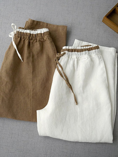 NTG Fad Women's Solid Cotton Linen Casual Pants