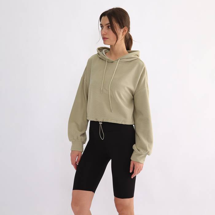 NTG Fad Womens Cropped Hoodie, Waffle Knit Drop Shoulder Drawstring Crop Top