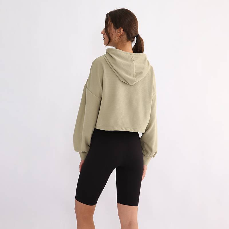 NTG Fad Womens Cropped Hoodie, Waffle Knit Drop Shoulder Drawstring Crop Top