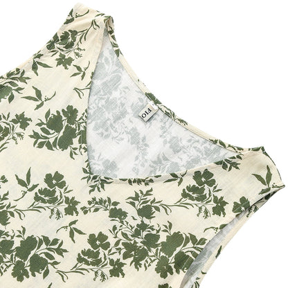 NTG Fad Womens Linen Rayon V Neck Sleeveless Tank Tops Floral Print Loose Casual Tanks