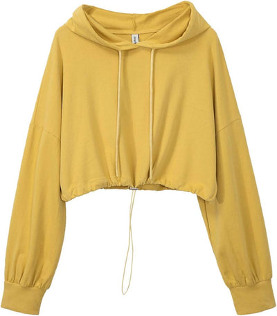 NTG Fad Yellow / Large Cropped Hoodies Long Sleeve Drawstring Casual Crop Top