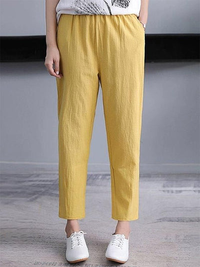 NTG Fad Yellow / M Women's Solid Color Cotton Linen Comfortable Casual Pants