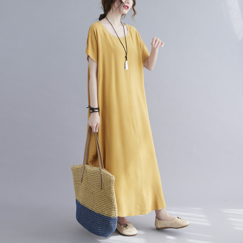 NTG Fad Yellow / One size New solid color cotton and linen loose long dress