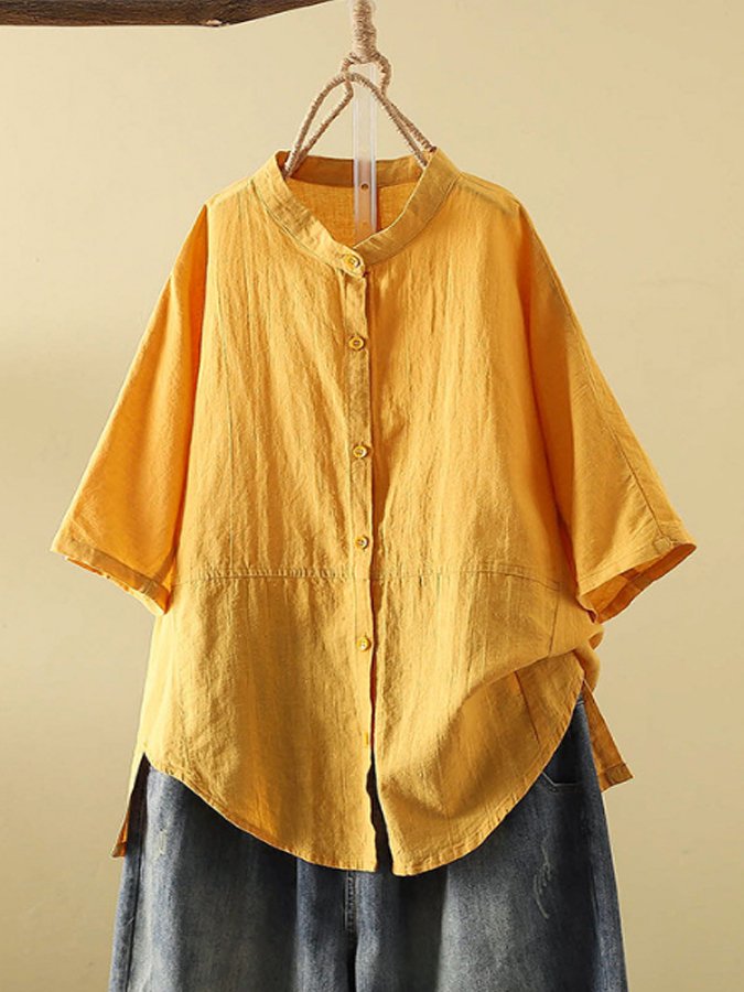 NTG Fad Yellow / One-Size Women's Casual Loose Cotton And Linen Button Shirt