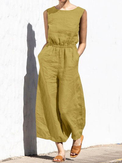 NTG Fad Yellow / S Casual Loose Solid Color Jumpsuit