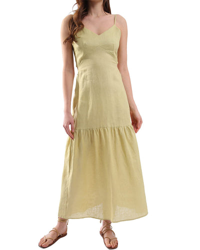 NTG Fad Yellow / S Casual Resort Style Linen Dress-(Hand Made)