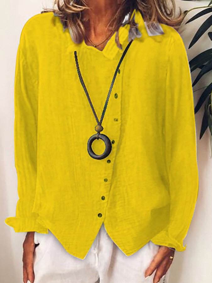 NTG Fad Yellow / S Ladies cotton and linen loose solid color temperament shirt