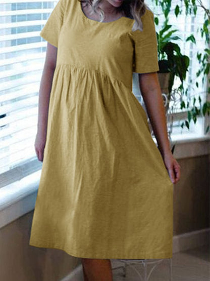NTG Fad Yellow / S Ladies cotton linen simple casual dress