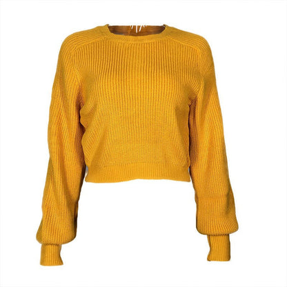 NTG Fad Yellow / S Long-sleeved round neck belly-baring fashionable sweater