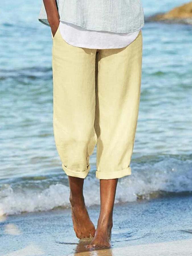 NTG Fad Yellow / S Women's Cotton Linen Comfortable Casual Pants