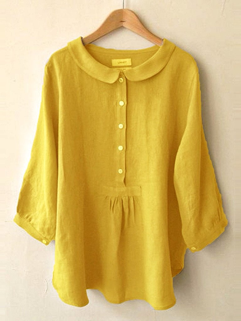 NTG Fad Yellow / S Women's Cotton Linen Seven Sleeve Shirt