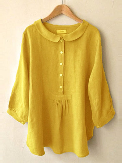 NTG Fad Yellow / S Women's Cotton Linen Seven Sleeve Shirt