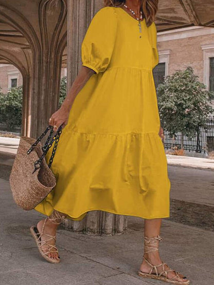 NTG Fad Yellow / S Women's Fashion Simple Casual Cotton Linen Bohemian Beach Dress Midi Skirt