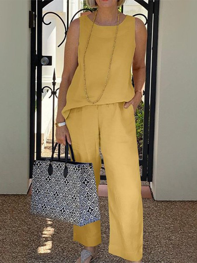 NTG Fad Yellow / S Women's Sleeveless Top + Pants casual Two-piece Set Suit