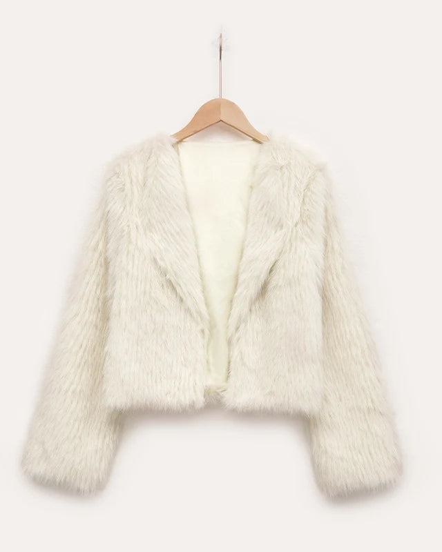 NTGFad Beige / S Fashion Women's V-neck Cardigan Jacket Faux Fur Coat