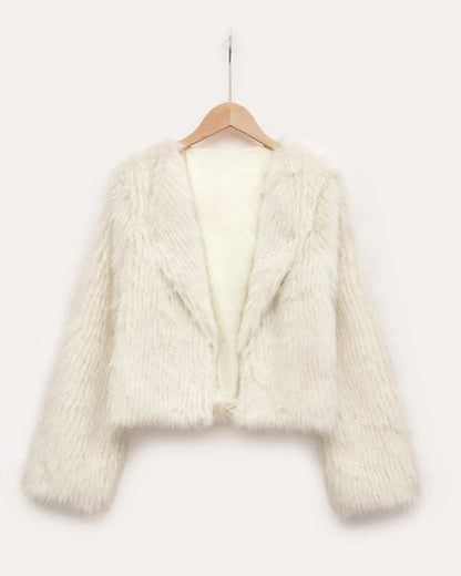 NTGFad Beige / S Fashion Women's V-neck Cardigan Jacket Faux Fur Coat
