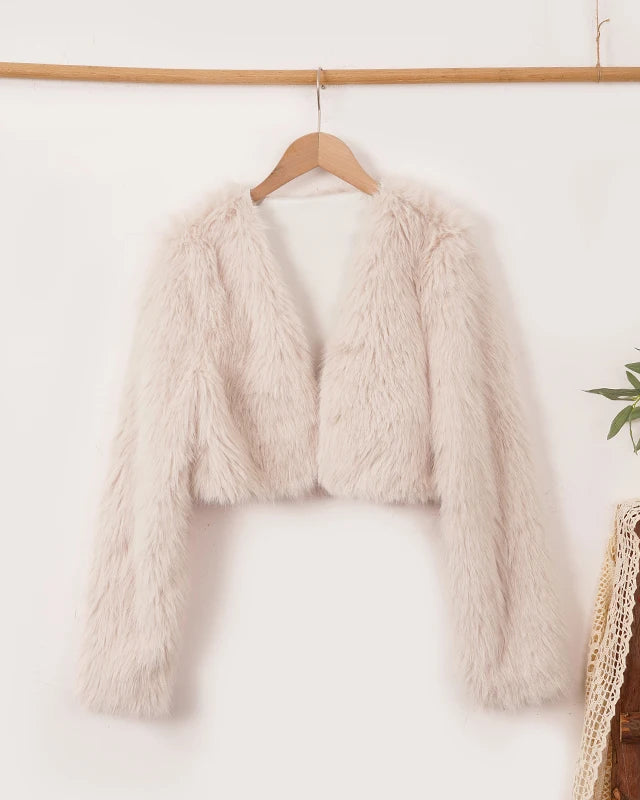 NTGFad Beige / S Sexy Women's V-neck Short Faux Fur Coat
