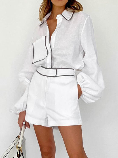 NTGFad Black and White Contrast Shirt and Shorts Two-piece Set