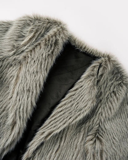 NTGFad Fashion Women's V-neck Cardigan Jacket Faux Fur Coat