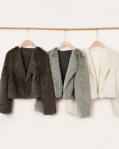 NTGFad Fashion Women's V-neck Cardigan Jacket Faux Fur Coat