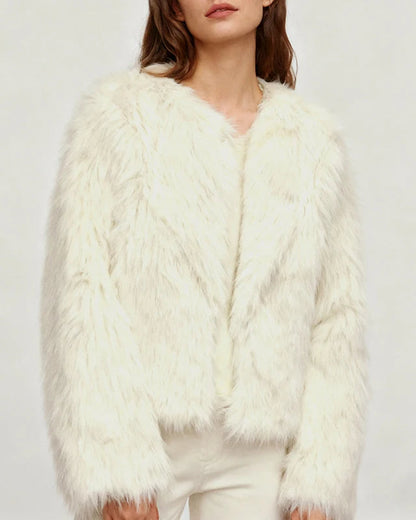 NTGFad Fashion Women's V-neck Cardigan Jacket Faux Fur Coat