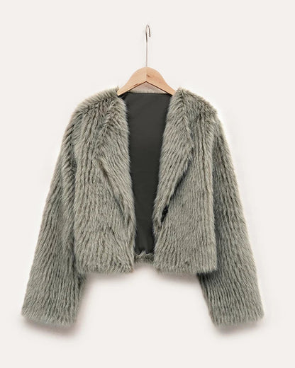 NTGFad Gray Green / S Fashion Women's V-neck Cardigan Jacket Faux Fur Coat