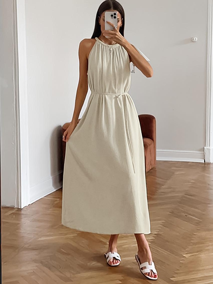 NTGFad Halter Neck Linen Dress