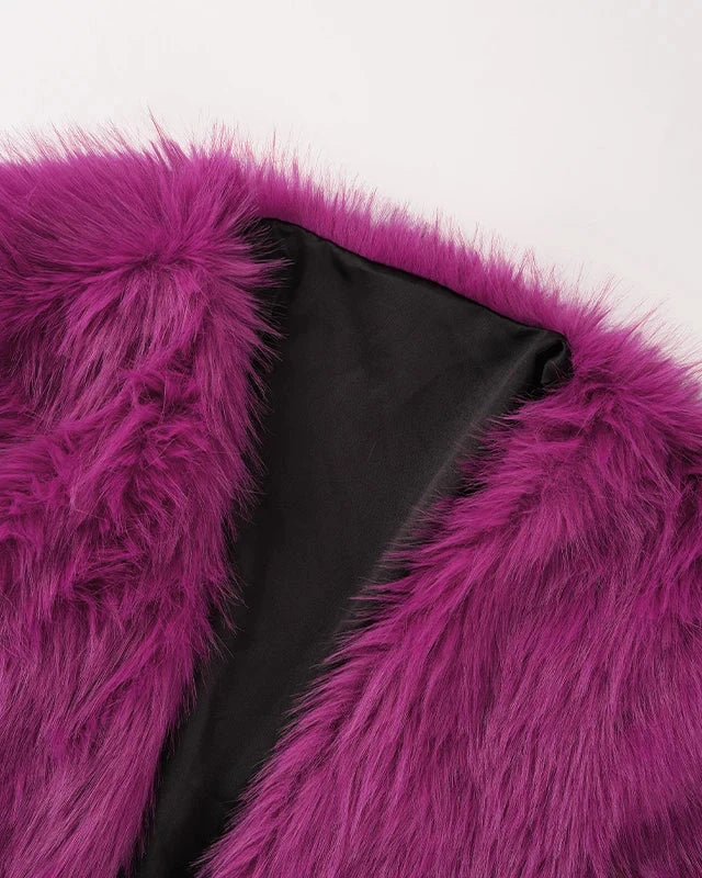 NTGFad Sexy Women's V-neck Short Faux Fur Coat