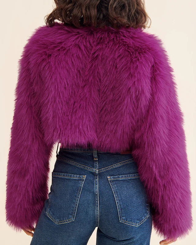 NTGFad Sexy Women's V-neck Short Faux Fur Coat