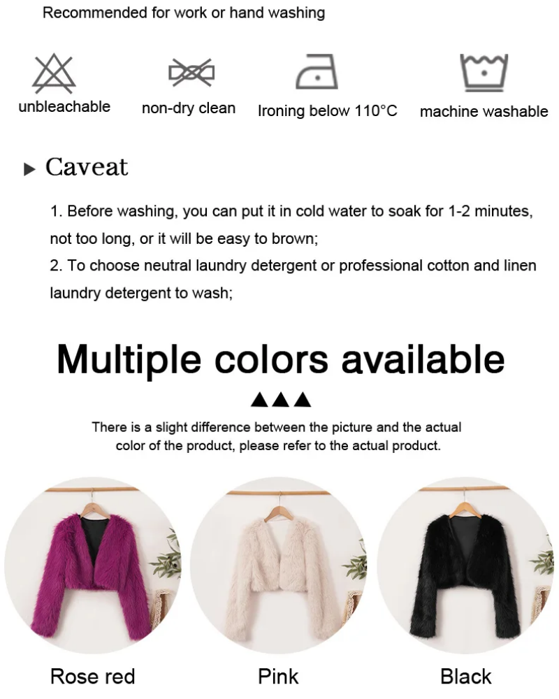 NTGFad Sexy Women's V-neck Short Faux Fur Coat